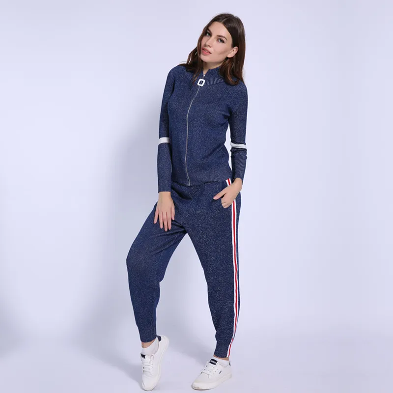 Knitted Women Tracksuit Suits Turtleneck Zipper Coat+Stripe Pants Two-piece Set Spring and Autumn Casual Female Clothings Set
Knitted Women Tracksuit Suits Turtleneck Zipper Coat+Stripe Pants Two-piece Set Spring and Autumn Casual Female Clothings Set
