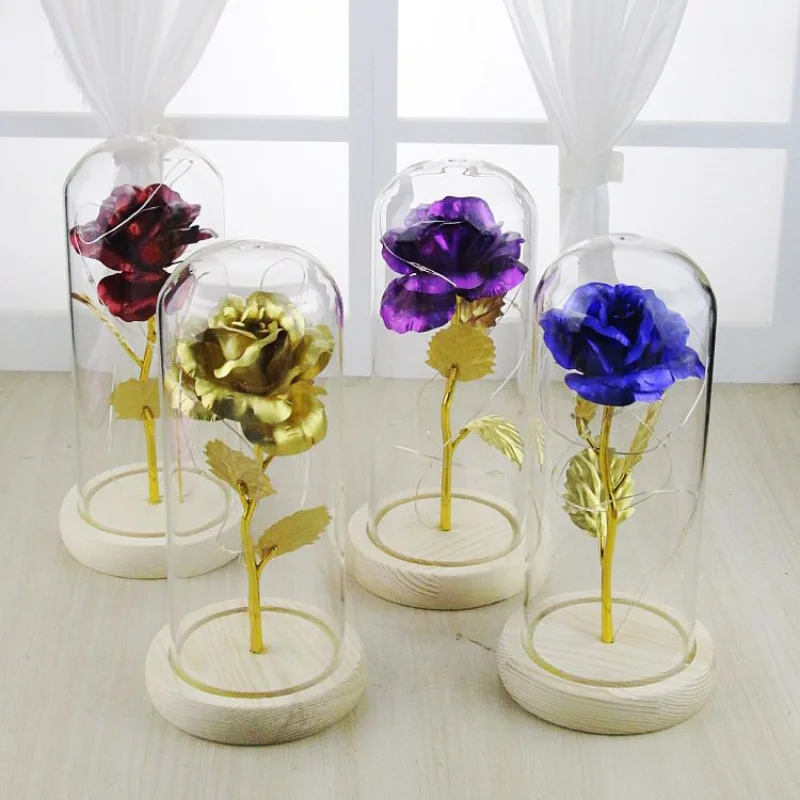 Imitation Gold Foil Rose with LED Glass Dome Cover on Wooden Base Gift for Valentine's Day Mother's Day Anniversary
Imitation Gold Foil Rose with LED Glass Dome Cover on Wooden Base Gift for Valentine's Day Mother's Day Anniversary