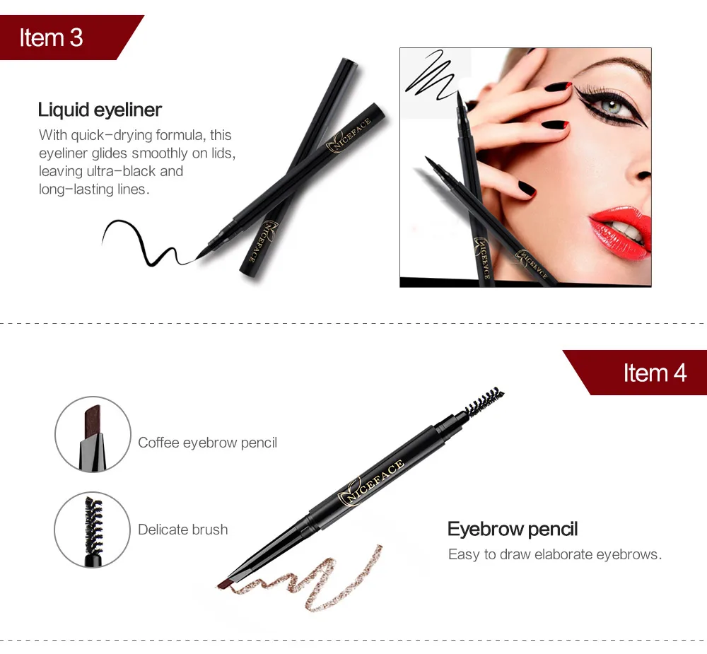 NICEFACE 13Pcs Makeup Set 10 Colors Warm Nude Colors Eyeshadow Black Mascara Eyeliner with Eye Shadow Brush Kit (5)