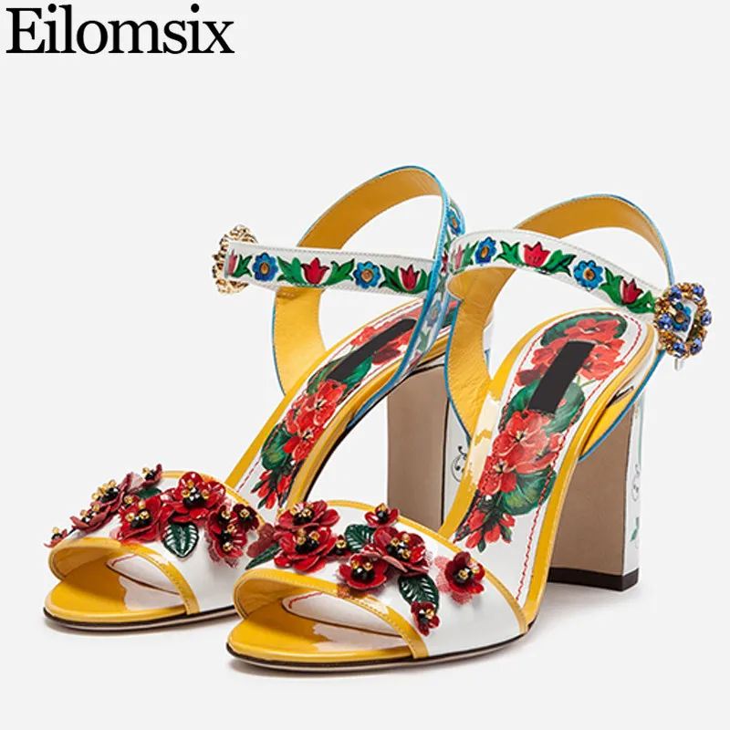 Eilomsix Coloured Printing Sandals Woman Flower Ankle Strap Square Heels Woman Summer Sandals Ladies Party Shoes Woman 2019
Eilomsix Coloured Printing Sandals Woman Flower Ankle Strap Square Heels Woman Summer Sandals Ladies Party Shoes Woman 2019