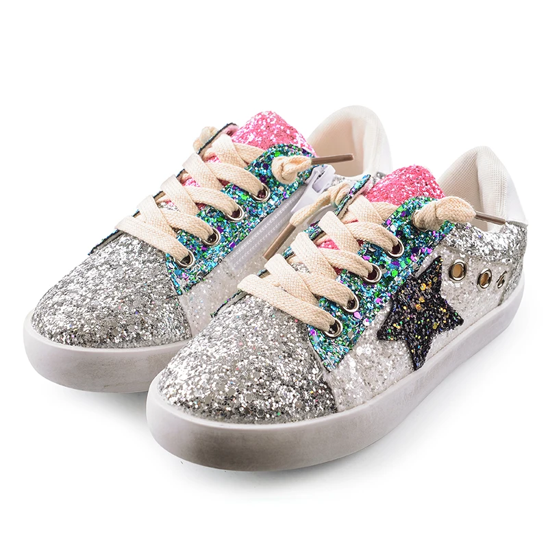 

KIDS 2018 Toddler Baby Glittler Shoe Girl Star White Sneaker Boy Sport Shoe Kid Child Causal Trainer Sequin Flat 3 color