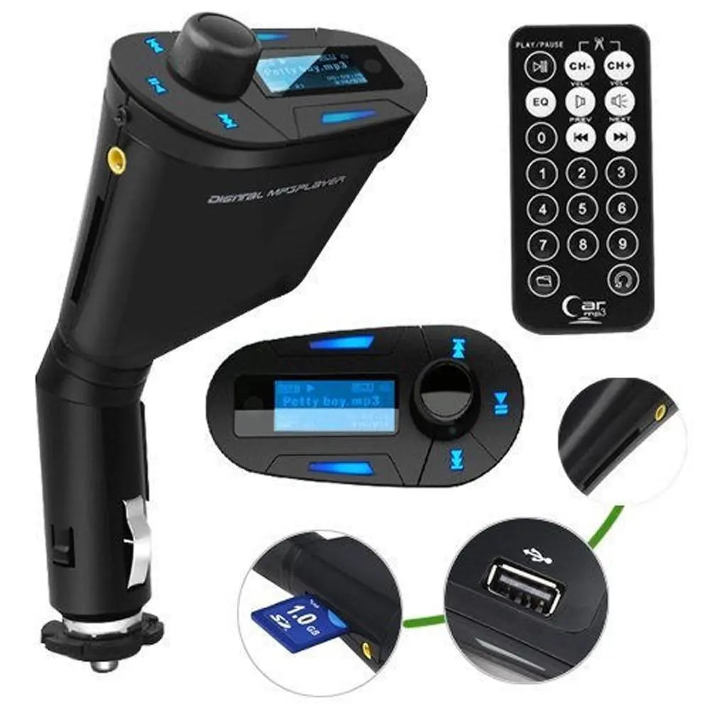 Remote radio + Newest Bule LCD Car MP3 Player Car kit Music Player Audio Wireless FM Transmitter Modulator USB SD MMC
Remote radio + Newest Bule LCD Car MP3 Player Car kit Music Player Audio Wireless FM Transmitter Modulator USB SD MMC