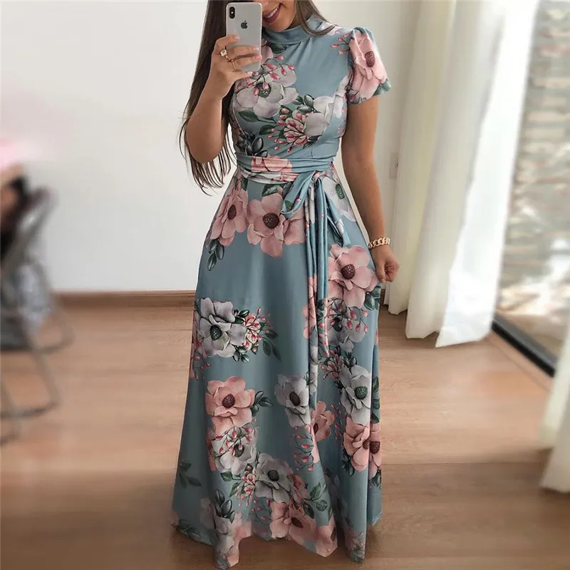 Women Long Maxi Dress 2019 Boho Floral Print Summer Dress Casual Short Sleeve Turtleneck Bandage Bodycon Party Dress Vestidos
Women Long Maxi Dress 2019 Boho Floral Print Summer Dress Casual Short Sleeve Turtleneck Bandage Bodycon Party Dress Vestidos