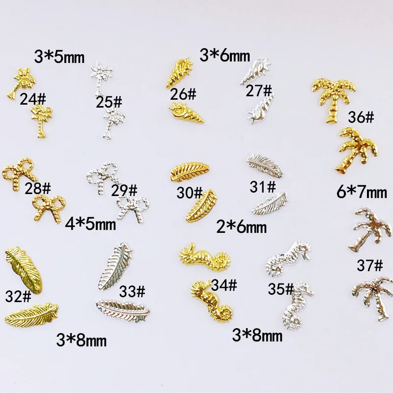 100Pcs/Lot Gold Silver Mini Coconut Tree Conch Feather Hippocampus Metal Alloy Nail Art Decorations 3D DIY Nail Stickers Charms
100Pcs/Lot Gold Silver Mini Coconut Tree Conch Feather Hippocampus Metal Alloy Nail Art Decorations 3D DIY Nail Stickers Charms