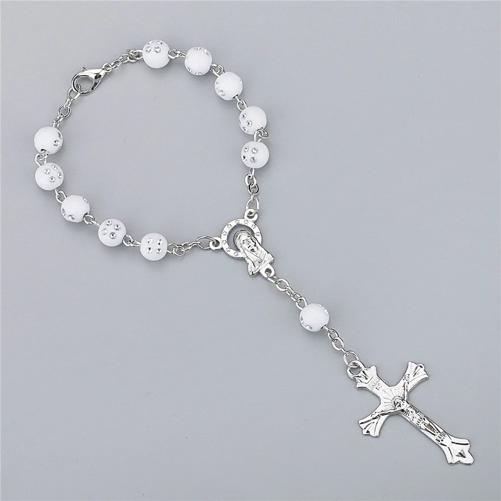 Religious White Acrylic Beads Catholic Prayer Bracelet Christian Jesus Alloy Cross Holy Lady Mary Link Chain Bracelet Wholesale
Religious White Acrylic Beads Catholic Prayer Bracelet Christian Jesus Alloy Cross Holy Lady Mary Link Chain Bracelet Wholesale