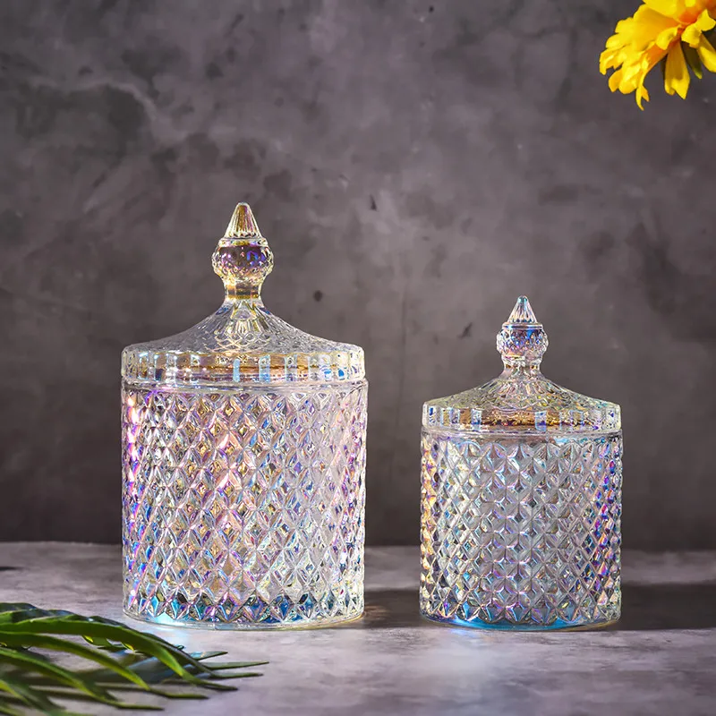 European Color Crystal Glass Storage 600ML Canned Sugar Cans Diamond Candy Box Cotton Swab Box Cotton Pad Household Storage
European Color Crystal Glass Storage 600ML Canned Sugar Cans Diamond Candy Box Cotton Swab Box Cotton Pad Household Storage