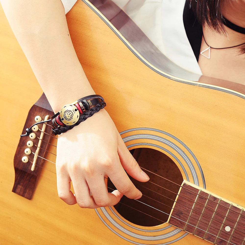 12 Zodiac Signs Cuff Leather Bracelet Men Femme Charms For Women Jewelry Couple Lovers Fits For Original Bracelets & Bangles 7
