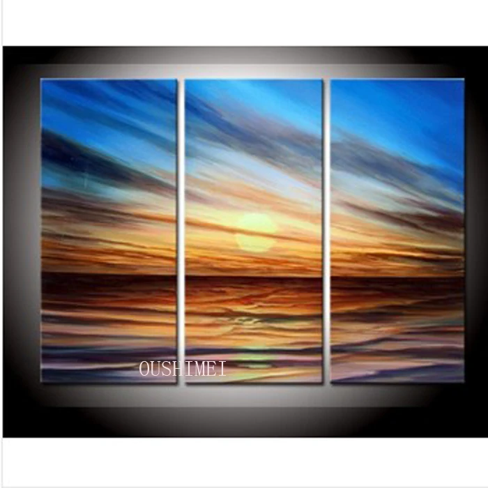 

Handmade 3pcs/lot Modern Sunrise Pictures On Canvas Oil Painting For Living Room Wall Art Seascape Abstract Painting Landscape