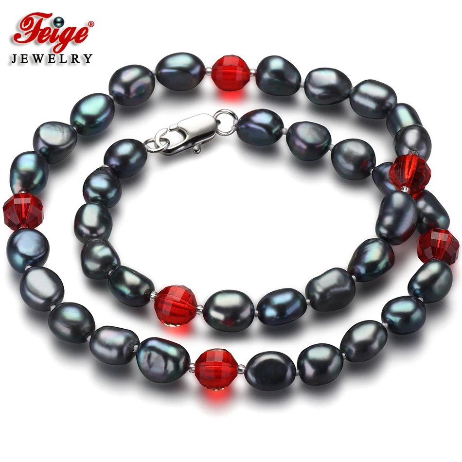 Feige Special offer Trendy style Baroque 7-8MM Black Freshwater Pearl Necklace for Women's Red Crystal Pearl Jewelry Collar
Feige Special offer Trendy style Baroque 7-8MM Black Freshwater Pearl Necklace for Women's Red Crystal Pearl Jewelry Collar