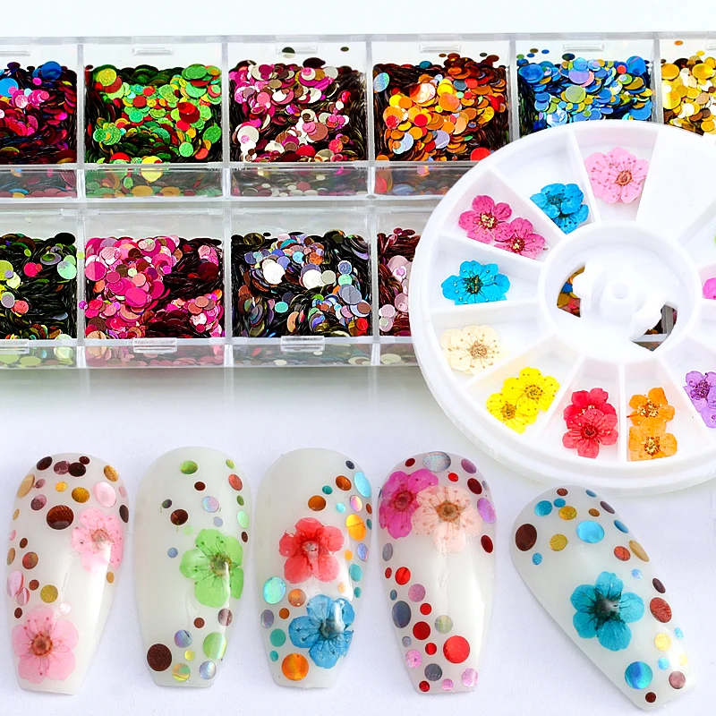 1 Set Mixed Color 3D Ultrathin round Sequins Nail Glitter Flakes or 1 wheel dry flower Nail Art Decorations DIY Accessory Set
1 Set Mixed Color 3D Ultrathin round Sequins Nail Glitter Flakes or 1 wheel dry flower Nail Art Decorations DIY Accessory Set