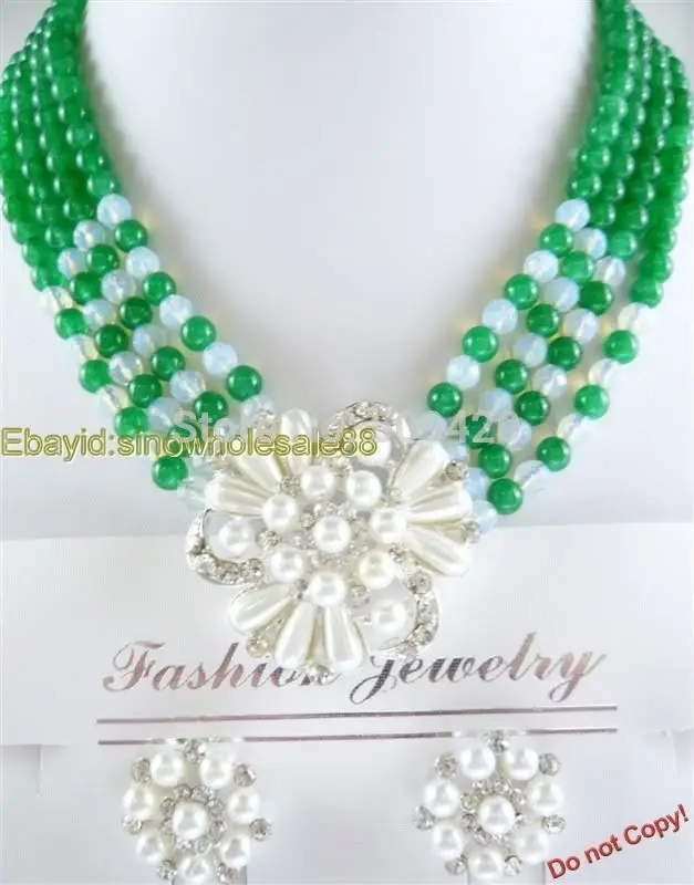 Shipping Wholesale>>>JJ6549 4 rows green jade pearl moonstone necklace earring set
Shipping Wholesale>>>JJ6549 4 rows green jade pearl moonstone necklace earring set