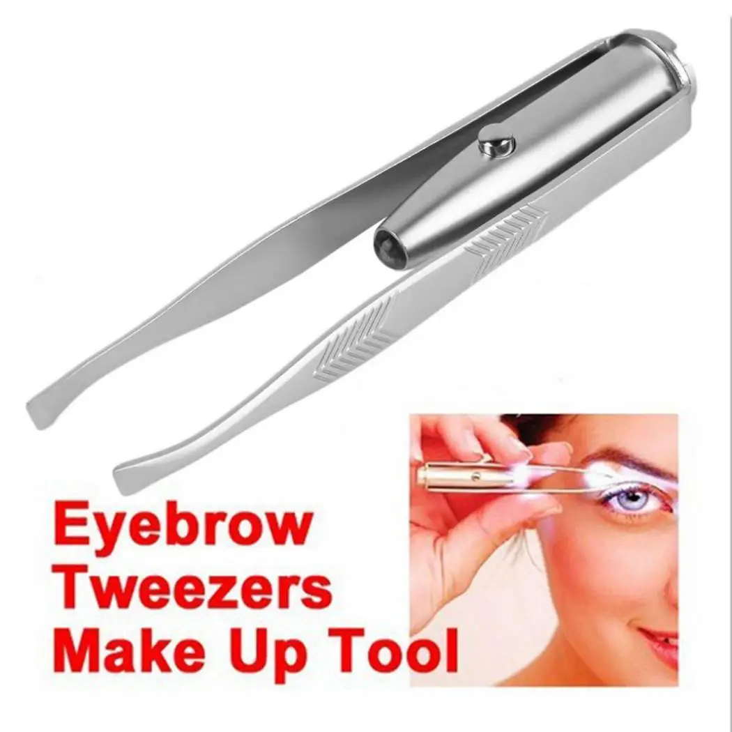 Women Eyebrow Clip Make Up Eyebrow Tweezer with 0.015kg LED 3 Button Batteries (Included) Light Silver
Women Eyebrow Clip Make Up Eyebrow Tweezer with 0.015kg LED 3 Button Batteries (Included) Light Silver