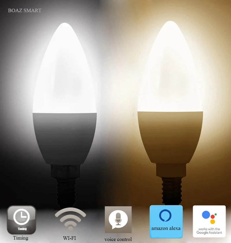 Boaz-EC E12 Smart Wifi Led Candle Bulb 4.5W RGBCW Color Changing Candle Light Tuya Smartlife Support Alexa Google Home 2Pack
Boaz-EC E12 Smart Wifi Led Candle Bulb 4.5W RGBCW Color Changing Candle Light Tuya Smartlife Support Alexa Google Home 2Pack