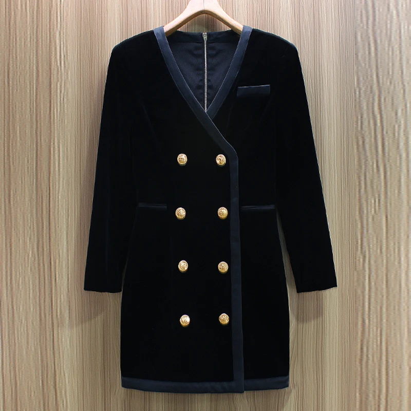 HIGH QUALITY 2019 Fashion Baroque Designer Dress Women's V-neck Metal Buttons Double Breasted Velvet Dress
HIGH QUALITY 2019 Fashion Baroque Designer Dress Women's V-neck Metal Buttons Double Breasted Velvet Dress