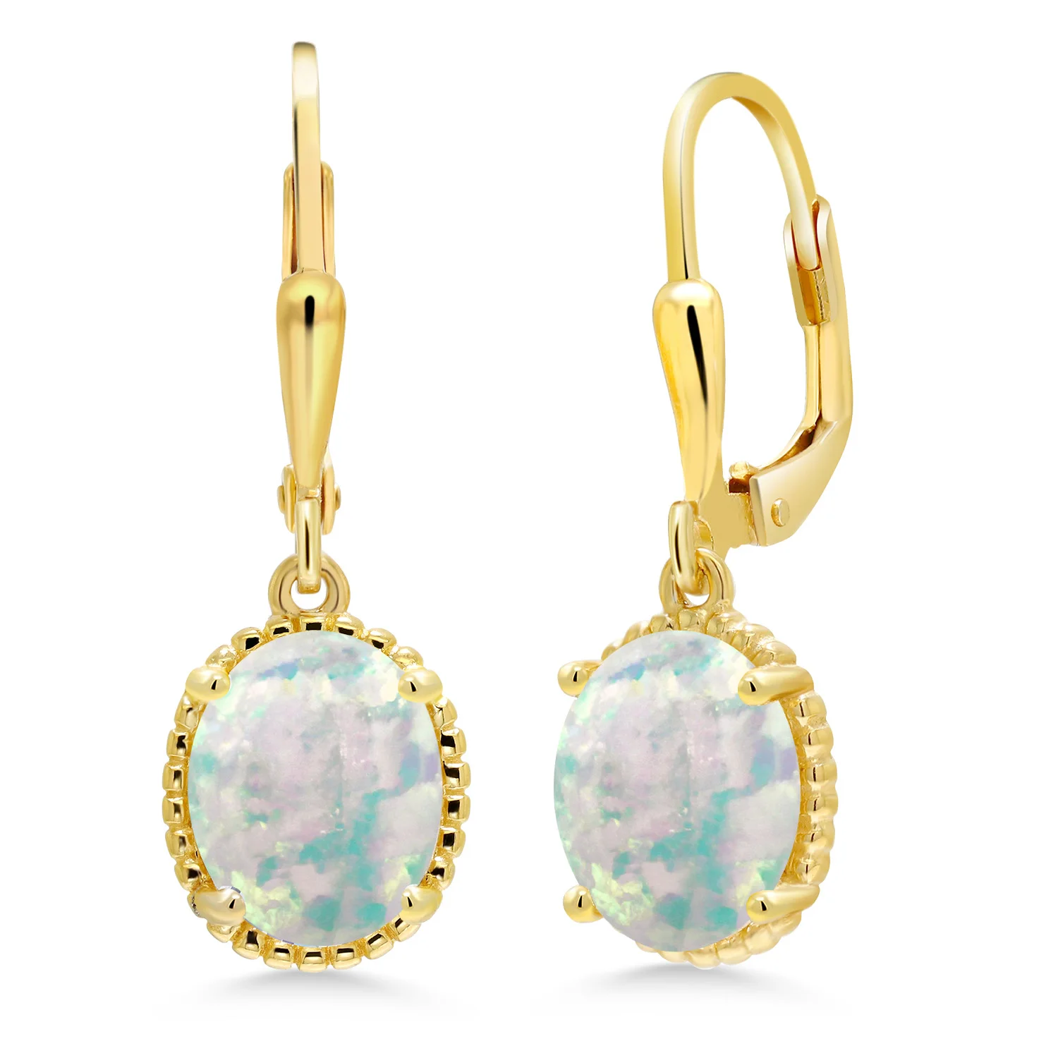18K Yellow Gold Plated Silver 1.20 Ct Oval Cabochon White Simulated Opal 27mm Length Dangle Earrings
18K Yellow Gold Plated Silver 1.20 Ct Oval Cabochon White Simulated Opal 27mm Length Dangle Earrings