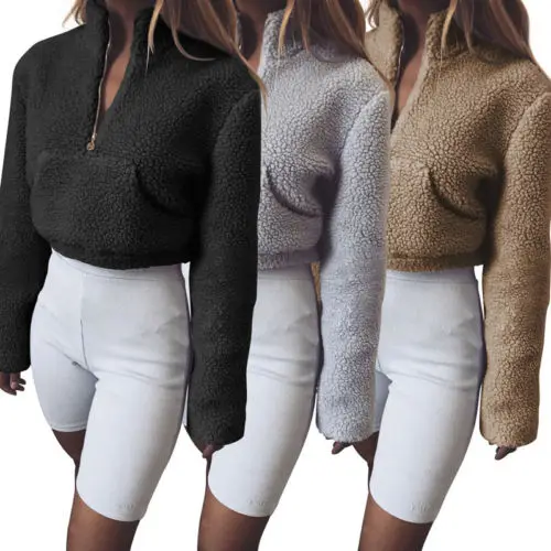 Women Hooded Soft Fluffy Jumper Pullover Loose Sweaters Coat Winter Fashion Pullowers V-Neck | Женская одежда