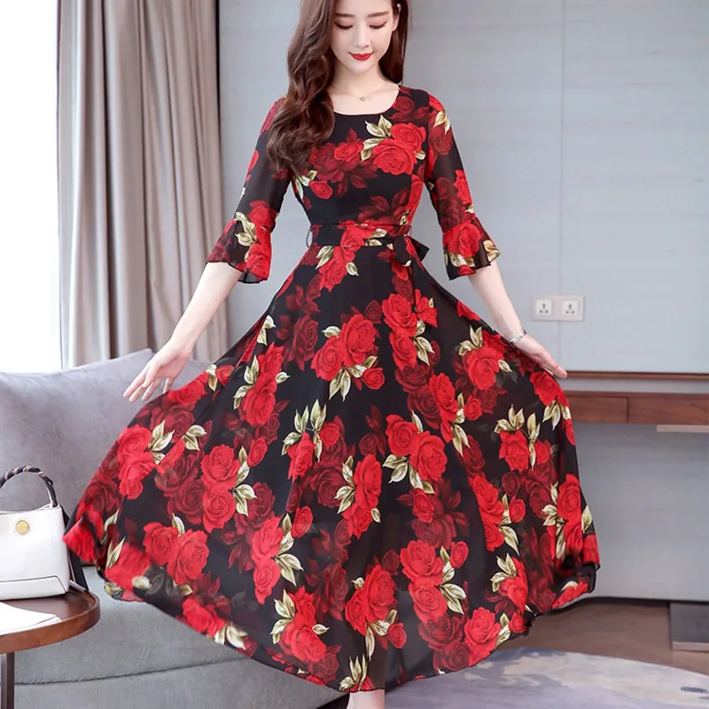 Fashion New Summer Bohemian Slim Large Swing Floral Dress O-neck Trumpet Sleeves High Waist Long Dress Temperamental Lady Dress
Fashion New Summer Bohemian Slim Large Swing Floral Dress O-neck Trumpet Sleeves High Waist Long Dress Temperamental Lady Dress