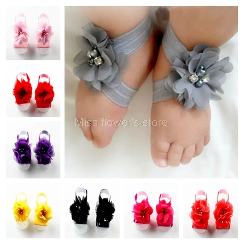 

1 Pairs Baby Girls Rhinestone Wrist Flower Foot Band Barefoot Sandals Shoes Photo Prop Accessories