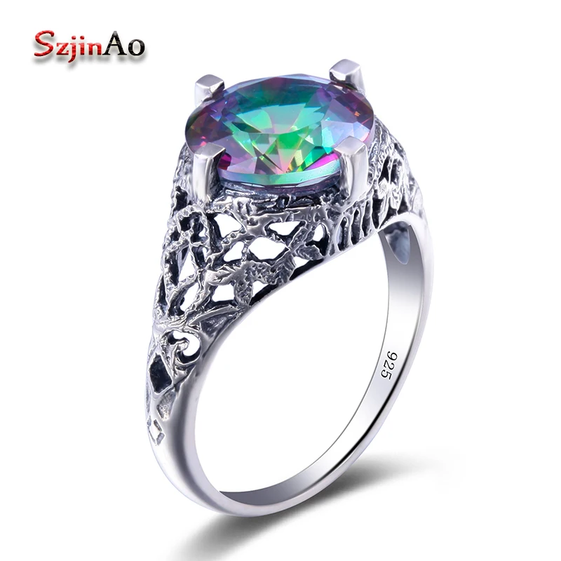 Szjinao Hot Sale Round Cut Party Finger Ring Vintage Rainbow Topaz 925 Sterling Silver bague femme de marque de luxe Wholesale
Szjinao Hot Sale Round Cut Party Finger Ring Vintage Rainbow Topaz 925 Sterling Silver bague femme de marque de luxe Wholesale