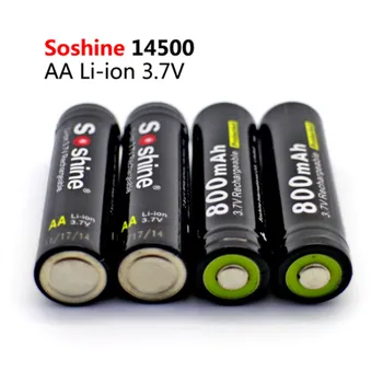 

New 4pcs Soshine 3.7V 800mAh 14500 Li-ion Rechargeable Battery AA Battery with Protected PCB for LED Flashlights Headlamps