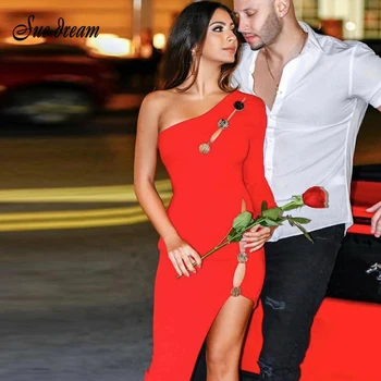 High quality long sleeve one shoulder black red bandage dress new hollow button sexy party dress sexy Vestidos wholesale
High quality long sleeve one shoulder black red bandage dress new hollow button sexy party dress sexy Vestidos wholesale