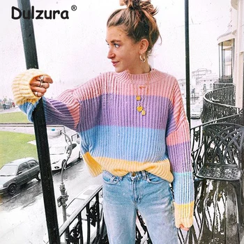 Harajuku Girls Macaron Striped Sweaters Pullovers Autumn Thick Warm Knitted Tops Women High Street Fashion Jumper Femme Knitwear
Harajuku Girls Macaron Striped Sweaters Pullovers Autumn Thick Warm Knitted Tops Women High Street Fashion Jumper Femme Knitwear