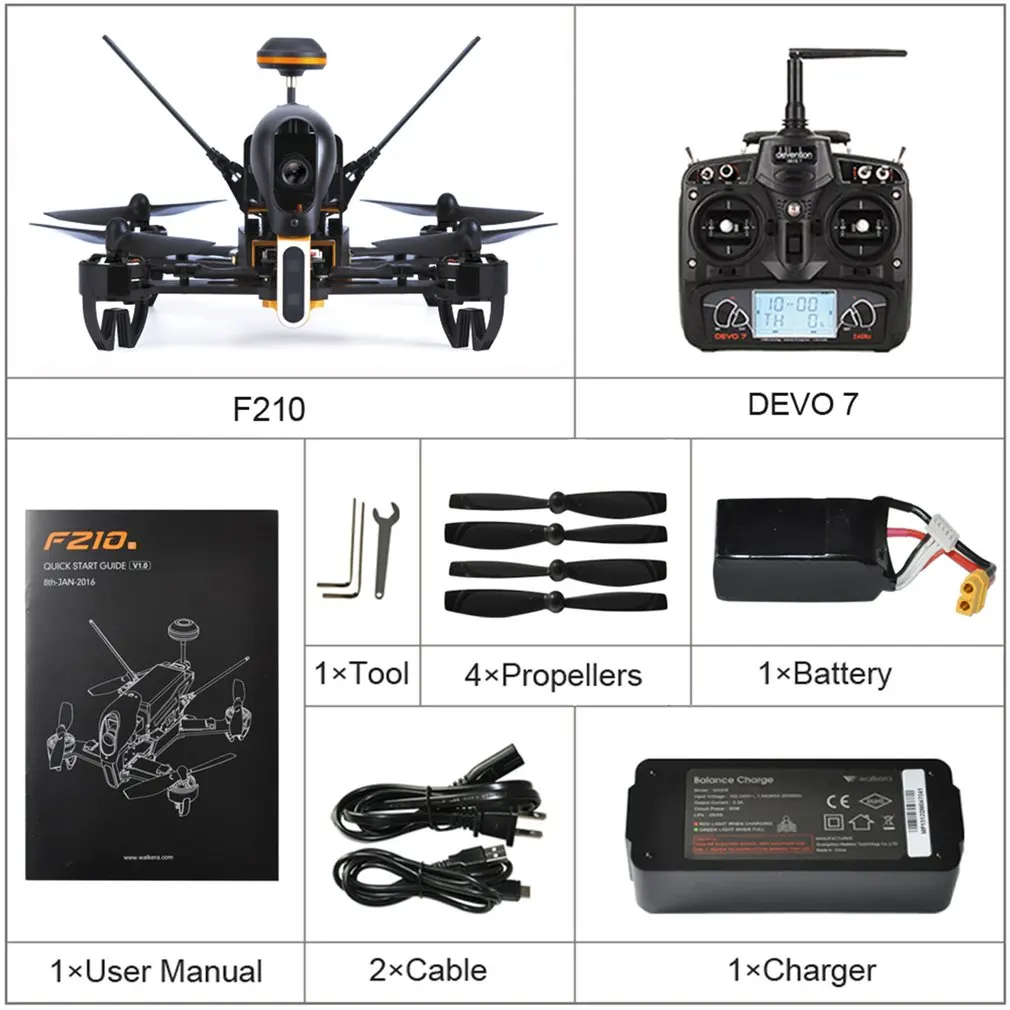 

Walkera F210 RC Racing Drone Quadcopter UAV with 700TVL 120 Wide Angle Adjustable Camera Receiver Devo 7 Transmitter OSD RTF