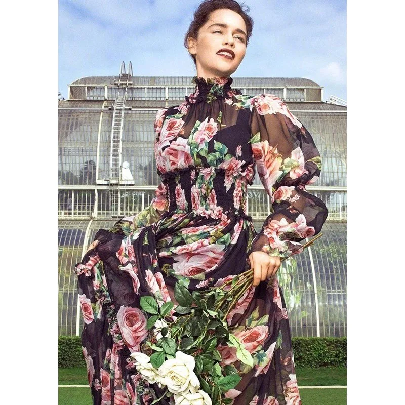 Spring New Fashion Women Chiffon Dress Long Puff Sleeve Turtleneck Rose Print Transparent Vestidos Stretch Empire Vintage Dress
Spring New Fashion Women Chiffon Dress Long Puff Sleeve Turtleneck Rose Print Transparent Vestidos Stretch Empire Vintage Dress