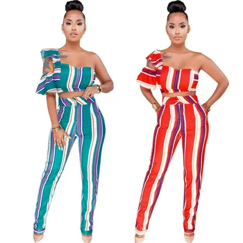 2019 Summer Striped One Shoulder Two Piece Set Women Strapless Crop Top Pencil Pants Sexy Suits Short Sleeve Outfits
2019 Summer Striped One Shoulder Two Piece Set Women Strapless Crop Top Pencil Pants Sexy Suits Short Sleeve Outfits