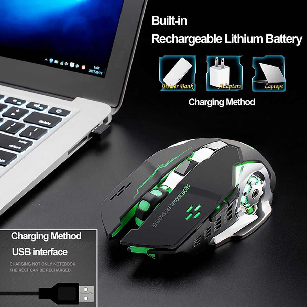 Laptop Wireless Gaming Mouse Game Player Breathing Light Vertical Bluetooth Mouse Rechargeable Mute 6 Button Adjustable DPI
Laptop Wireless Gaming Mouse Game Player Breathing Light Vertical Bluetooth Mouse Rechargeable Mute 6 Button Adjustable DPI