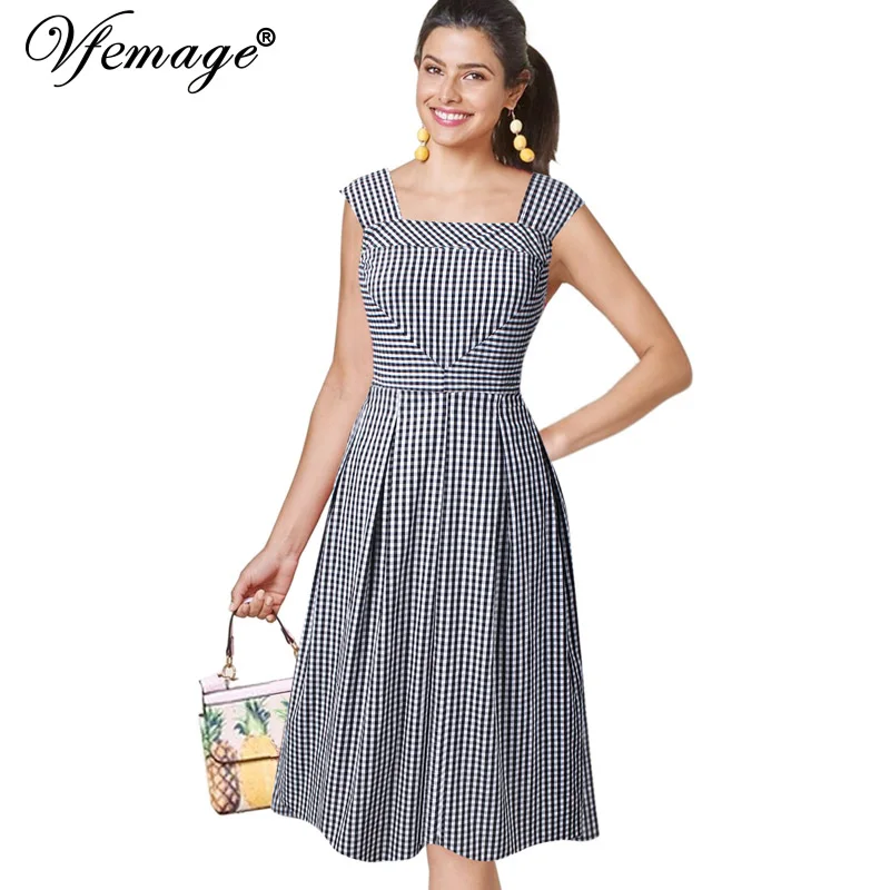 Vfemage Vintage Retro Strappy Gingham Plaid Check Print Pockets Pleated Summer Casual Fit and Flare Tea Skater A-Line Dress 526
Vfemage Vintage Retro Strappy Gingham Plaid Check Print Pockets Pleated Summer Casual Fit and Flare Tea Skater A-Line Dress 526