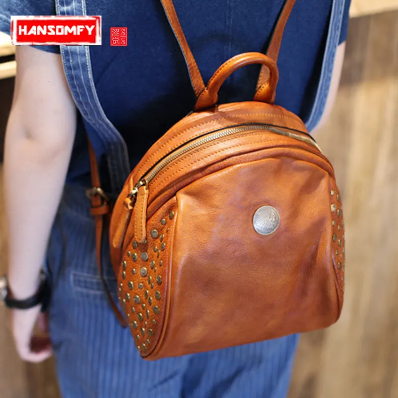 new College Wind genuine Leather women Shoulder Bag Tide Hundred Retro female Rivet Handmade First Layer Leather Backpack
new College Wind genuine Leather women Shoulder Bag Tide Hundred Retro female Rivet Handmade First Layer Leather Backpack