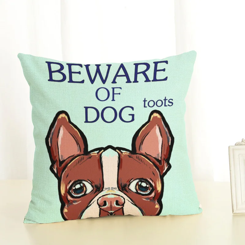 Dog Cushion Cover 45x45cm Pillow Cases Home Decor Animals French Bulldog Printing Cotton Linen Pillowcases (3)