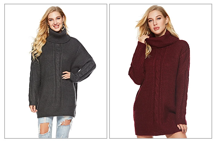 2018 autumn and winter new high-necked sweater size women's long and women's knitted sweater (4)