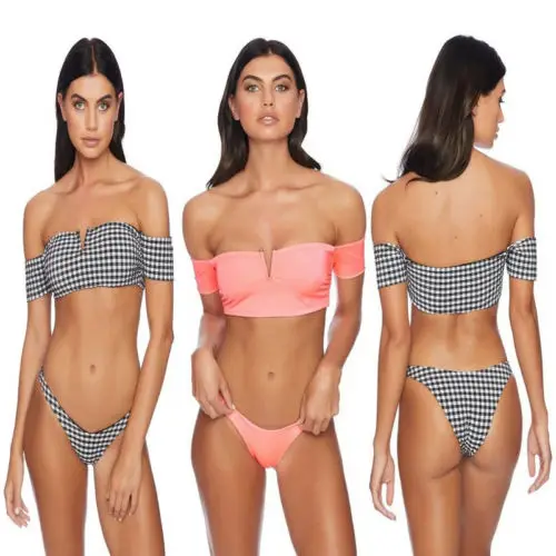 New 2018 Summer Women Plaid Strapless Bikini Set Padded Bra Swimsuit Swimwear Bather Suit V neck Off Shoulder Swimming Suit
New 2018 Summer Women Plaid Strapless Bikini Set Padded Bra Swimsuit Swimwear Bather Suit V neck Off Shoulder Swimming Suit
