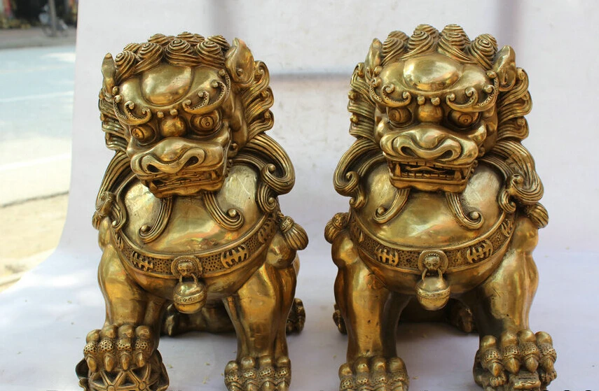 003126 16" Chinese Fengshui Brass Door Fu Foo Dog Guardion Lion Ball Son Statue Pair
003126 16" Chinese Fengshui Brass Door Fu Foo Dog Guardion Lion Ball Son Statue Pair
