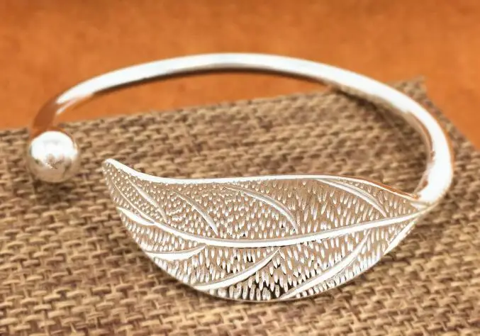JOOCHEER Sterling S999 999 silver Bangle leaf trendy bracelet