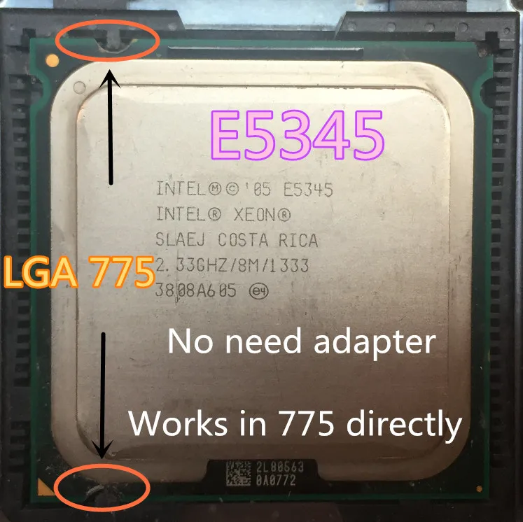 INTEL XEON E5345 e5345 2.33GHz 8M 1333Mhz CPU equal to LGA775 Core 2 Quad Q8200 CPU,works on LGA775 mainboard no need adapter
INTEL XEON E5345 e5345 2.33GHz 8M 1333Mhz CPU equal to LGA775 Core 2 Quad Q8200 CPU,works on LGA775 mainboard no need adapter