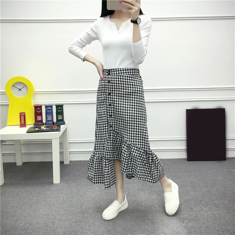 Summer Ladies Fashion High Waist Skirt Women Black White Plaid Long Skirts Check Gingham Midi Skirt Ruffled Female Spring Hot
Summer Ladies Fashion High Waist Skirt Women Black White Plaid Long Skirts Check Gingham Midi Skirt Ruffled Female Spring Hot