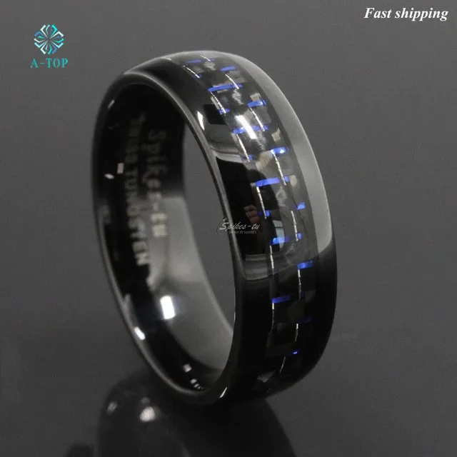 8mm Black and Blue Tungsten Ring with Carbon Fiber Men's Wedding Band jewelry Free Shipping
8mm Black and Blue Tungsten Ring with Carbon Fiber Men's Wedding Band jewelry Free Shipping