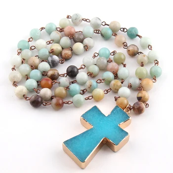 Free Shipping Rosary Chain Amazonite Stones Blue Cross Pendant Ethnic Necklace Bohemian Tribal Jewelry
Free Shipping Rosary Chain Amazonite Stones Blue Cross Pendant Ethnic Necklace Bohemian Tribal Jewelry