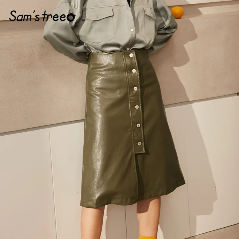 Samstree Vintage Leather Women Skirts Autumn Winter Green A-line Skirts Button Knee-Length Female Skirts
Samstree Vintage Leather Women Skirts Autumn Winter Green A-line Skirts Button Knee-Length Female Skirts