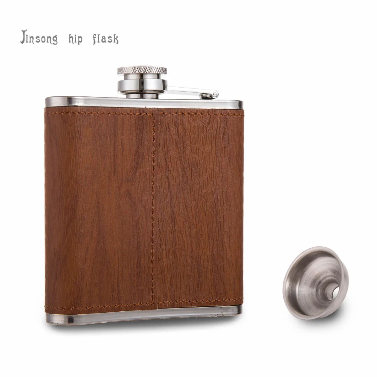 Description Picture 5 of item1 pcs wooden leather 6oz stainless steel  hip flask with funnel