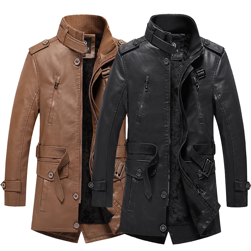 British Fashion Leather Jackets Men Stand Collar Outwear Thick Velvet Long Trench Men Coats Winter Warm Parka Men Biker Jackets
British Fashion Leather Jackets Men Stand Collar Outwear Thick Velvet Long Trench Men Coats Winter Warm Parka Men Biker Jackets