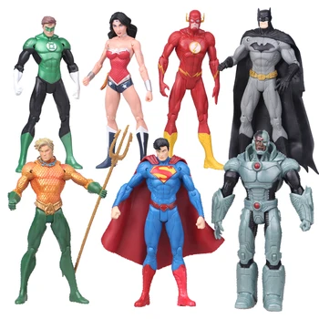 

NEW hot 17cm 7pcs/set Justice league superman Wonder flash batman Lantern Aquaman Cyborg action figure toys christmas doll