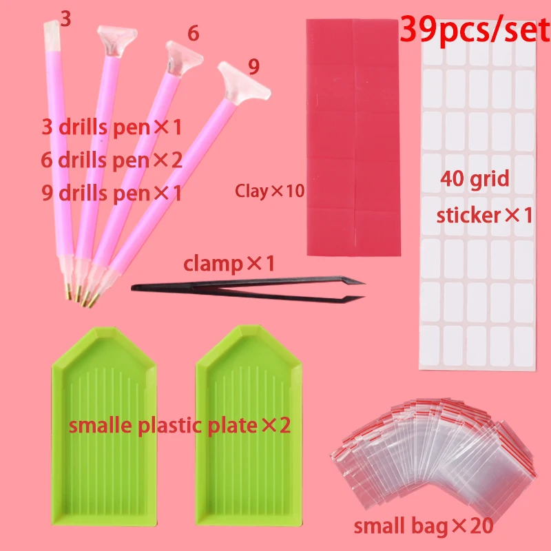 39pcs/set Diamond Painting Tool pen Full Kits Diamond Embroidery Accessories Rhinestones Boxes Cross Stitch Cases Fast Tools Kit
39pcs/set Diamond Painting Tool pen Full Kits Diamond Embroidery Accessories Rhinestones Boxes Cross Stitch Cases Fast Tools Kit