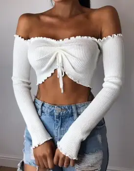 Female Sexy Off the Shoulder Tops for Women T Shirt Female Autumn Long Petal Sleeve Crop Top Tees Femme T-Shirt white gray
Female Sexy Off the Shoulder Tops for Women T Shirt Female Autumn Long Petal Sleeve Crop Top Tees Femme T-Shirt white gray