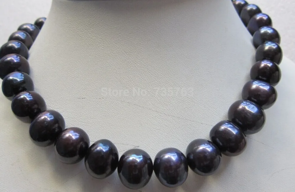HOT 0015527 12-14MM SOUTH SEA BLACK PEARL NECKLACE 14K GOLD CLASP
