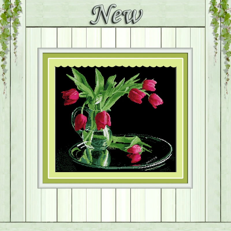red tulips flower vase black cloth painting counted on canvas DMC 14CT 11CT Cross Stitch Embroider kits Needlework Set unprinted
red tulips flower vase black cloth painting counted on canvas DMC 14CT 11CT Cross Stitch Embroider kits Needlework Set unprinted