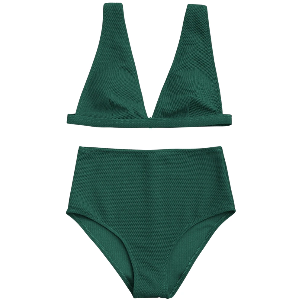 

ZAFUL High Waisted Textured Women Bikini 2018 Swimwear Bikini Set Sexy Pure Color Wire Free Solid Summer Beach Swimsuits Bikini